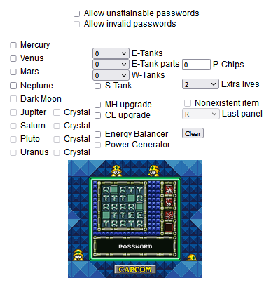 Screenshot of the Mega Man IV and V for Game Boy password cracks page